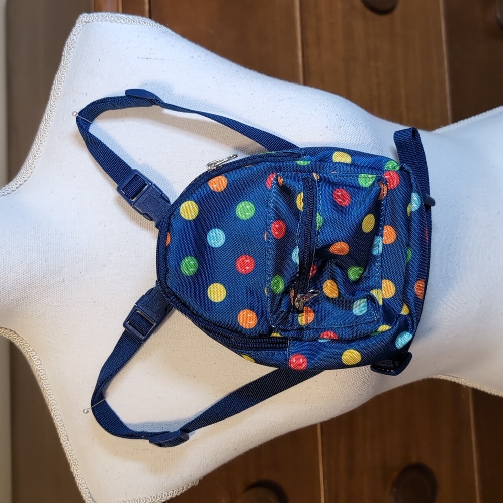 Buttons & Bones PET DOG Backpack Harness Size S Blue Smiley Faces